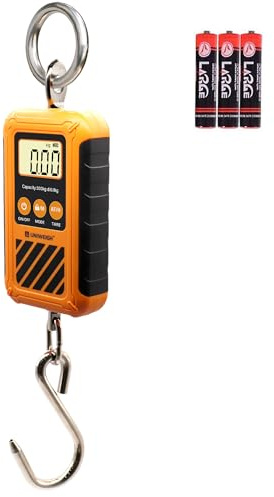 UNIWEIGH Digitale Gepäckwaage,Mini-Kranwaage 300kg/660lb,Hängewaage mit LCD-Display,Tragbare Handwaage mit großem Haken,Wildwaage mit Hold &Tare Funktion für Garage Bauernhöfe Jagen Fischen