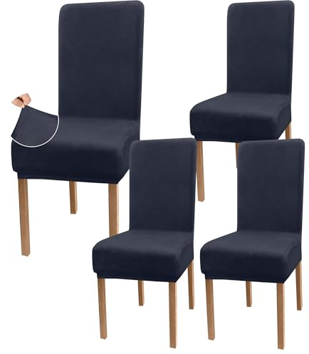 Granbest Samt Dehnung Essen Stuhlhusse, Luxus Parson Stuhlhussen für Esszimmer, Waschbare Armlose Stuhl Schutz für Kinder und Haustiere (Set von 4, Samt Holzkohle Grau