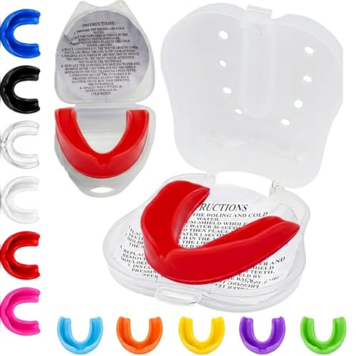 Mouthguards for Sports Gum Shield Adult Mouth Guard Boxing Jaw Protection Slim Fit Case Rugby Martial Arts Judo Karate MMA Muay Thai Hockey Football Sport Mouthguard Children Men Junior Age 9-12 Year