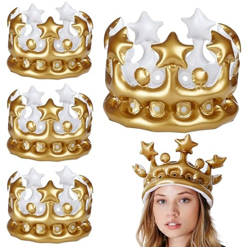 corona gonfiabile per feste 4 pezzi 22cm plastica PVC leggera dorata per compleanni bambini adulti eventi carnevale cosplay decorazioni divertenti