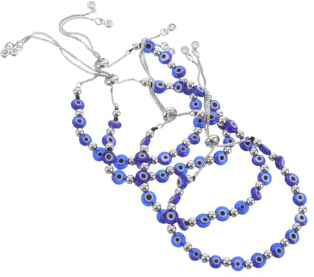 Garneck 4 Pièces Bracelet Mauvais Œil Ajustable avec Perles et Sphère Oculaire Cordon pour Femmes Accessoire Festif et Quotidien
