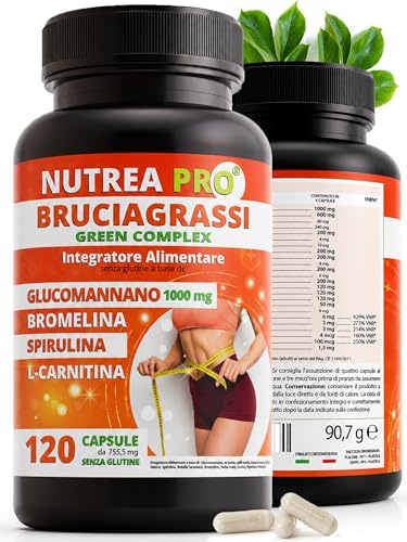NUTREAPRO® Green Complex | Formula Completa con Glucomannano 1000mg,Tè Verde,Caffè Verde,Spirulina,Sinefrina e Bromelina forte | Con Vitamine B per il Metabolismo Energetico | 120 Cps Made in Italy