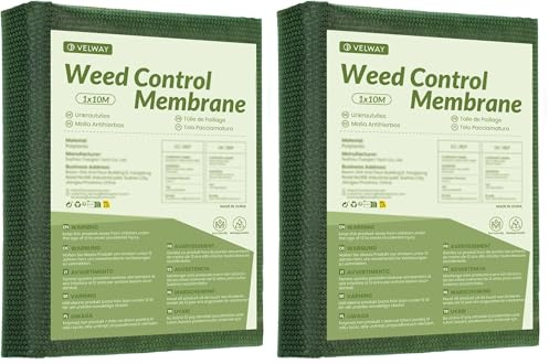 Velway Toile de Paillage 1x10M Non-Tissé - Geotextile de Paillage Respirante Contre Les Mauvais Herbes en 80g/m² Tissu Perméable à l'eau - Résiste Rayons UV Anti Repousse (Lot de 2)
