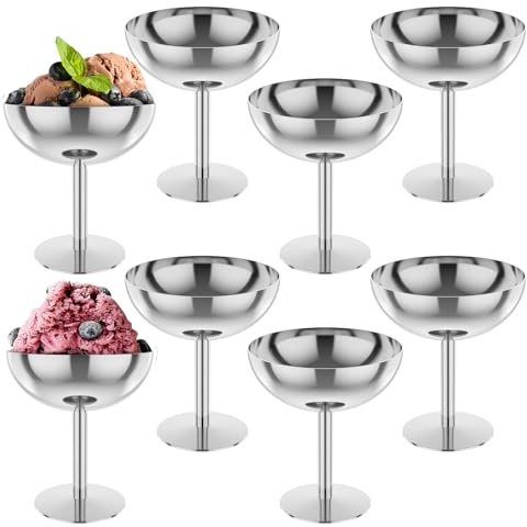 Goshoppers 8x Edelstahl Eisbecher mit Fuß, 200 ml Dessertbecher für Partys