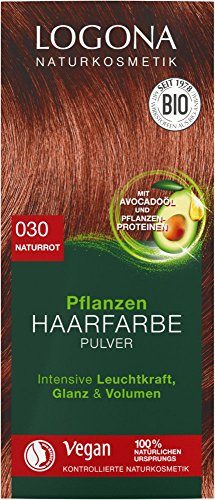LOGONA Naturkosmetik Pflanzen-Haarfarbe-Pulver Naturrot (100g) für hellblondes bis braunes Haar
