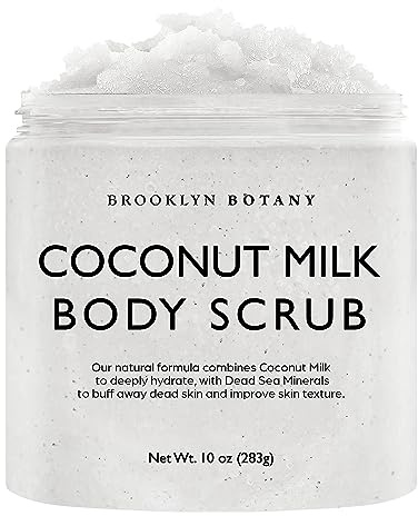 Coconut Milk Body Scrub 10 oz - Made With Dead Sea Salt and Essential Oils - Anti Cellulite, Stretch Marks, and Varicose Veins - Brooklyn Botany