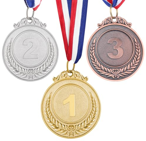 NUOBESTY Metal Award Medals 1st 2nd 3rd Prize Medal with Neck Ribbon for Awards Winner Competition Sports (Gold Silver Bronze)