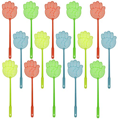 EMAGEREN 15 Stücke Fliegenklatsche Kunststoff, Farblich Sortiert, Pest Control Fliegen-Klatsche mit Mückenschaber Mückenklatsche Fliegenschutz Mückenschutz Flyswatter für Fliegen Mücken Insekten