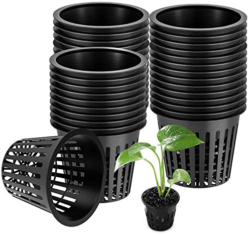 WZYTEU 45 Stück Netztöpfe Hydroponik, Kunststoff Netztopf für Garten Balkon Hydrokultur Anpflanzen und Soilless Kultur(8cm,Schwarz)