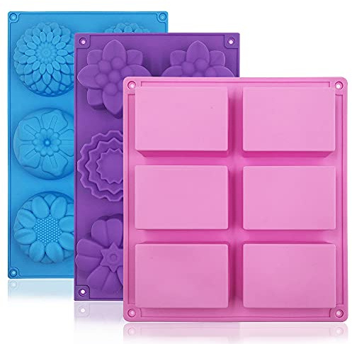 FineGood - 3 stampi per sapone per la produzione di sapone, vassoi in silicone per muffin, cupcake, torte, stampi a forma di fiore