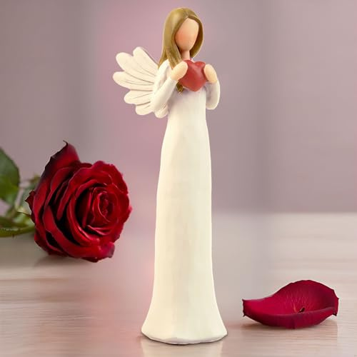 PlentifulHome Guardian Angel Figurine Holding Heart – 7.48” Resin Angel Statue for Women, Inspirational Angel Gifts for Birthday, Memorial, or Teacher Appreciation, Collectible Figurine Home Decor