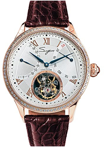 SU8004RGD Tourbillon Master Seagull ST8004 Reloj mecánico para hombre con movimiento de cristal de zafiro 1963, marrón