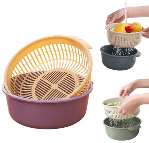 Large Kitchen Strainer Colander Bowl Sets,Double-Layer Plastic Fruits Vegetable Washing Basket, Drain Bowls for Cleaning Washing Mixing, Detachable for Pasta Salad Berry(Large and Medium and Small)