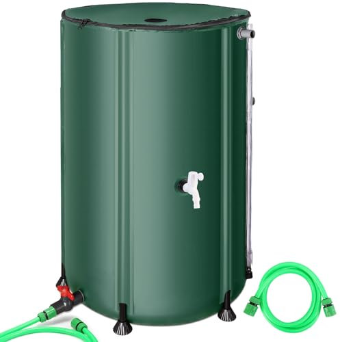 Sistema de recogida de agua de barril de lluvia de 100 galones – Tanque de almacenamiento de agua portátil, sistema de recogida de agua de lluvia, contenedor de recogida de agua con filtro de dos