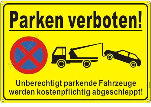 XXL Parken Verboten Schild Aluminium Reflektierend 30×44 cm Parkverbotsschilder Metall Parken Verboten Schilder Kostenpflichtig Abschleppen, UV-beständig, Wasserfest, Rostfrei, mit Bohrlöcher, Gelb