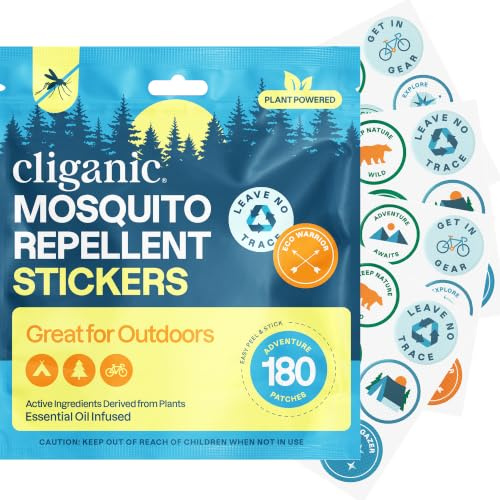 Cliganic Mosquito Repellent Stickers (180 Pack) - Camping Patches for Kids & Adults, Natural DEET-Free, Essential Oil Infused