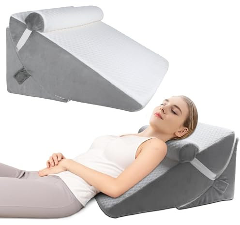 Verstellbares Keilkissen, Hochdichteschaum Lesekissen mit Nackenrolle für Bett und Sofa, Ergonomisches Kopfkissen für Reflux Schlafapnoe, Beinkissen - Rückenkissen zum Lesen, Spielen oder Fernsehen
