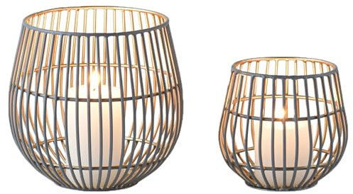 Marrakesch 2er Set Deko Aesthetic Windlichter Metall Draht 15 & 10 cm groß schwarz Gold | Windlicht Teelichthalter Maurice als Herbstdeko & Wohnzimmer Tisch Deko | Exquisite Kerzenständer für Kerzen