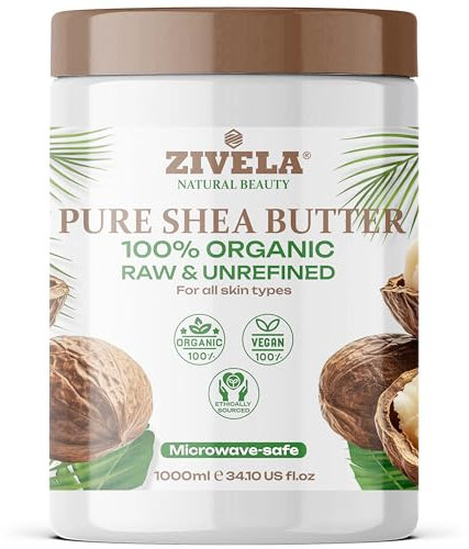 Zivela Burro di karité biologico, non raffinato, 100% puro, vegano, trattamento naturale per il corpo con burro di karité, burro liscio di noci di karité adatto a tutti i tipi (1000ml)