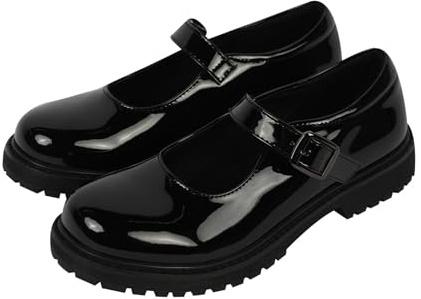 A2Z Girls Teens Black Patent Mary Jane School Shoes Smart Buckle Strap - SCH Shoes Lisa Black Patent 4 UK