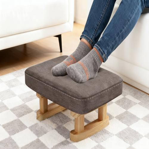 Xygobla Small Solid Wood Footstool with Padded Seat | Soft Pouffe Ottoman Stool with Removable Cover, Under Desk Shoe Changing Footrest for Living Room & Bedroom