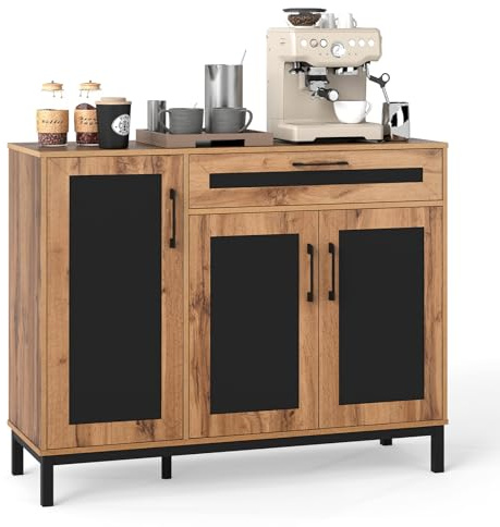 COSTWAY Sideboard i trä, köksskåp med låda, 3 dörrar, uttagbara hyllor, 120 x 41 cm arbetsyta, bufféskåp för kök, matsal, förvaringsskåp, natur + svart