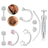 AceFun Piercing de nariz de herradura para tabique de 8 mm, plata y oro, 18 g, piercing cónico, anillo de nariz, herramienta de agarre de bolas, circonita cúbica, labio, ceja, hélice, daith, tragus