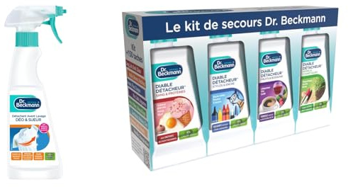 Dr. Beckmann Pack Expert Détachage : Kit de Secours (8 Détachants Spécifiques) + Détachant Déo & Sueur 250ml - Ultra Efficace sur Traces Jaunes & Blanches - Sans Javel - Tous Textiles - Soin Linge Com
