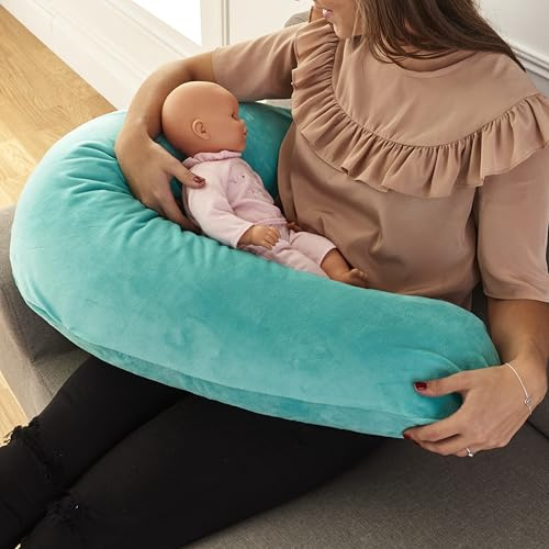 Babysom – Pack de cojín de maternidad Duo – Cojín de lactancia + 2 fundas (estrella gris y minky menta) – XXL 170 cm – Frescura y confort – Oeko-Tex