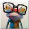 Fokenzary handgemaltes Ölgemälde auf Leinwand niedlicher Frosch mit Brille fertig gespannt und gerahmt bereit zum Aufhängen canvas