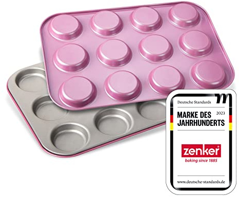 Zenker 7475 Lot de 2 plaques de 12 whoopies, plaques pour grands macarons et biscuits, plaque de 12 moules ronds, Acier inoxydable, Rose, 38,5 x 26,5 x 1,5 cm
