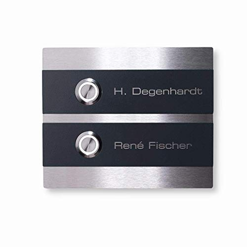 Metzler Türklingel-schild - Edelstahl Anthrazit - Doppel-Klingel - 2x wasserdichte LED Taster - mit Gravur - Unterputz-Montage