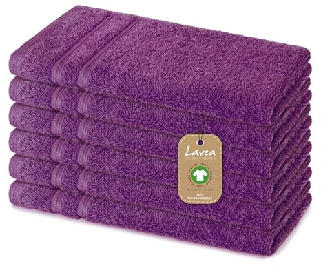 Lavea® 6 Toallas de Invitado 30x50 cm in Rizo de Algodón Orgánico 100% Suaves y Absorbentes, para Casa, Hotel y SPA – Ideales también como Toallas Lavabo – Violeta