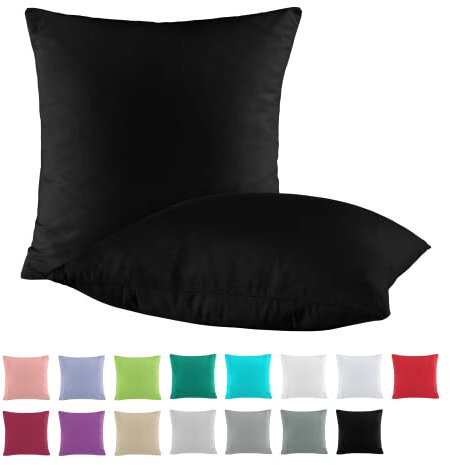 BaSaTex Doppelpack Baumwolle Renforcé Kissenbezug 80x80 cm | Kissenbezüge aus 100% Baumwolle | Kissenhüllen in Schwarz