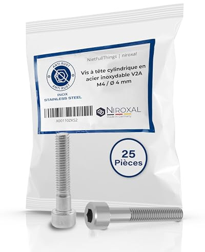Skruv med cylindriskt huvud av rostfritt stål V2A, M4 (= 4 mm), 50 mm skruvlängd, 25 stycken, 20 mm delgänga, insexskruv, cylinderskruv, M4 x 50