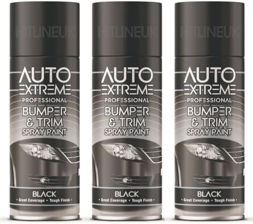 HitlineUK 3 x PAINT SPRAY, BUMPER & TRIM BLACK PLASTIC SPRAY CAN RESTORER CAR BIKE AUTO PAINT 400ML