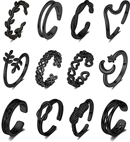 KOHOTA 12PCS 18K Gold Plated Adjustable Toe Rings for women Summer Beach Open Toe Rings Set Flower Arrow Tail Pinky Band Rings Barefoot Foot Jewelry