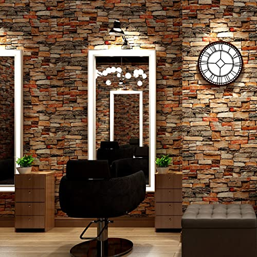 JOLIHOME Gris Brun Rougeâtre Papier Peint à Effet de Brique de Pierre Papier de Contact pour le Décapage et le Collage des Roches Colorées Rouleaux en Vinyle Adhésif pour Cuisine 44.5x500cm