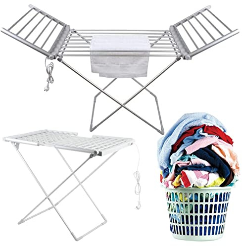 ZAVAYA Foldable Clothes Dryer, Energy Saving Heated Clothes Airer, Home Horse Rack, with 2 Folding Wings, 18 Bars, 147 * 54 * 94cm