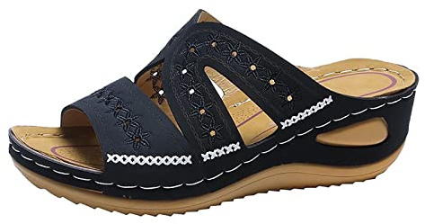 HAOLEI Womens Orthopedic Sandals Sale Clearance Open Toe Leather Sandals, Orthopedic Bunion Corrector Sandal Slippers for Summer Outdoor Hiking Walking Beach & Pool Shoes UK Size 3-9
