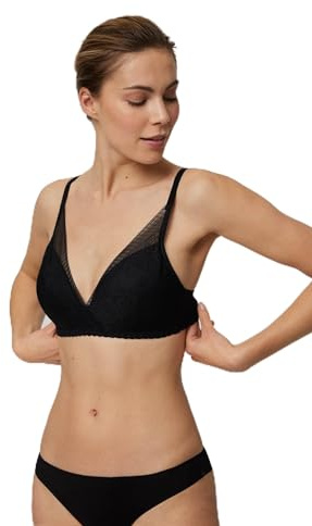 YSABEL MORA - Sujetador Sin Aro con Relleno Triángulo, Encaje Negro, Comodidad Diaria, Soporte Suave, Diseño Elegante, Ideal para Uso Diario, Lencería Femenina, Ajuste, Material Transpirable.