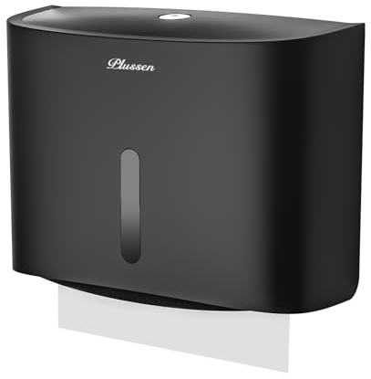 PLUSSEN Dispensador de Toallas de Papel y Baño en la Pared - para Servilletas Dobladas en Z y Divididas - Capacidad de 200 Hojas (6015BK)