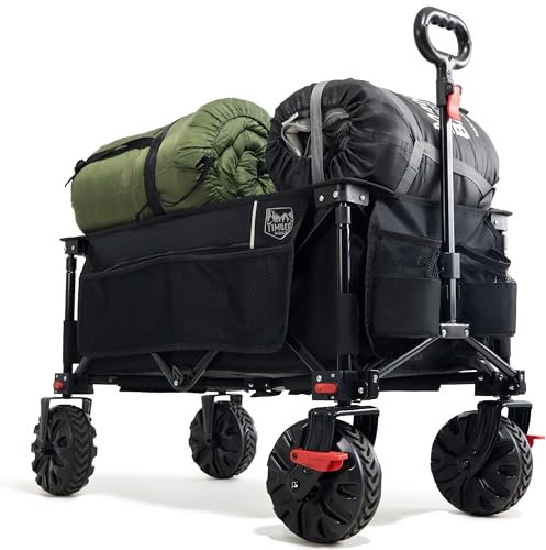 TIMBER RIDGE Carro Playa Ruedas Grandes con Freno Carrito Plegable Transporte para Jardín Playa Campaña Compra al Aire Libre Carreta con Bolsa de Cubierta Ruedas Amovibles Mango Ajustable hasta 100kg