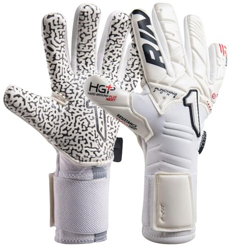 Rinat Kratos-Prime Goalkeeper Gloves – Super Softy XP Latex | Negative Cut | Impact-Absorbing | Adjustable Strap | Elastic Wristband | Breathable & Durable (White, 9)