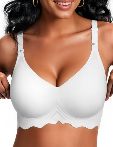 Vertvie Wireless Jelly Bra Multi-Way Halter/U-Back/Racerback, White, M