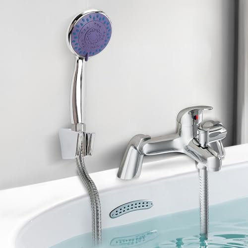 Bath Taps with Shower Attachment, Modern Thermostatic Bath Shower Mixer Tap for Bathroom Chrome Solid Brass Sink Taps with Shower Head and Hose Set, 3 Mode
