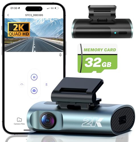 SrixTek Dash Cam Auto,Dashcam Anteriore 2K,Telecamera per Auto WiFi con Visione Notturna, Registrazione in Loop, Monitoraggio Parcheggio 24 Ore, Sensore G, Comando Vocale,Scheda da 32 GB