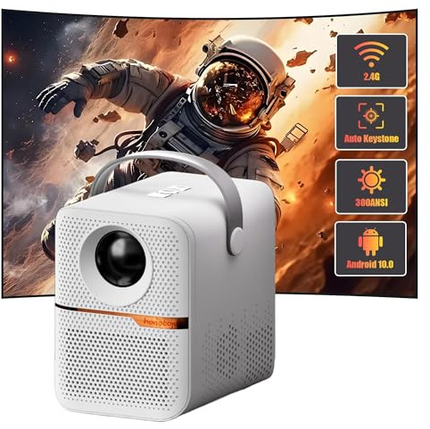 Miniproyector con HDMI, 120 lúmenes ANSI, resolución 1080P, proyector portátil para Dormitorio, Cine en casa y Exteriores (Blanco/Negro) - Diseño Compacto, 2+8G/4+64GMemoria (White 2+8g)