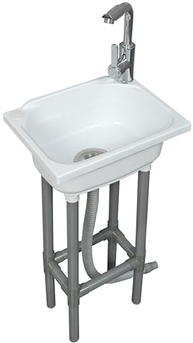 Freestanding Single Bowl Utility Sink 15.1 x 11.2 Inch Laundry tub with 1.26 Faucet Hole Plastic Sinks for Home Restaurant Dorm Garage Bathroom,Laundry slop Sink (White)