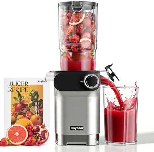 Anybear Cold Press Juicer, 200W Masticating Slow Juicer 4.3 Large Feed Chute Fit Whole Fruits Vegetables | Upgraded Auger | Tritan Materials | BPA Free | Juice Recipes (Silver)